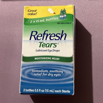 Refresh Tears Lubricant Eye Drops, 2x15mL Bottles (1oz Total) Exp 5/2026