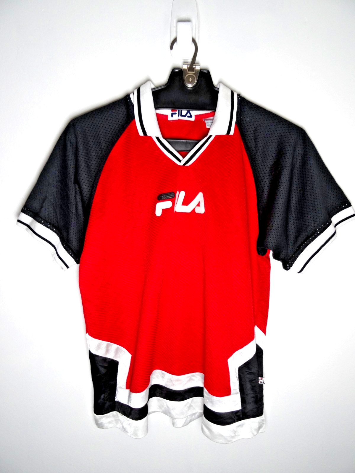 Vintage 90s Fila Soccer Jersey Womens Large Red Collar Y2K Football Kit Shirt