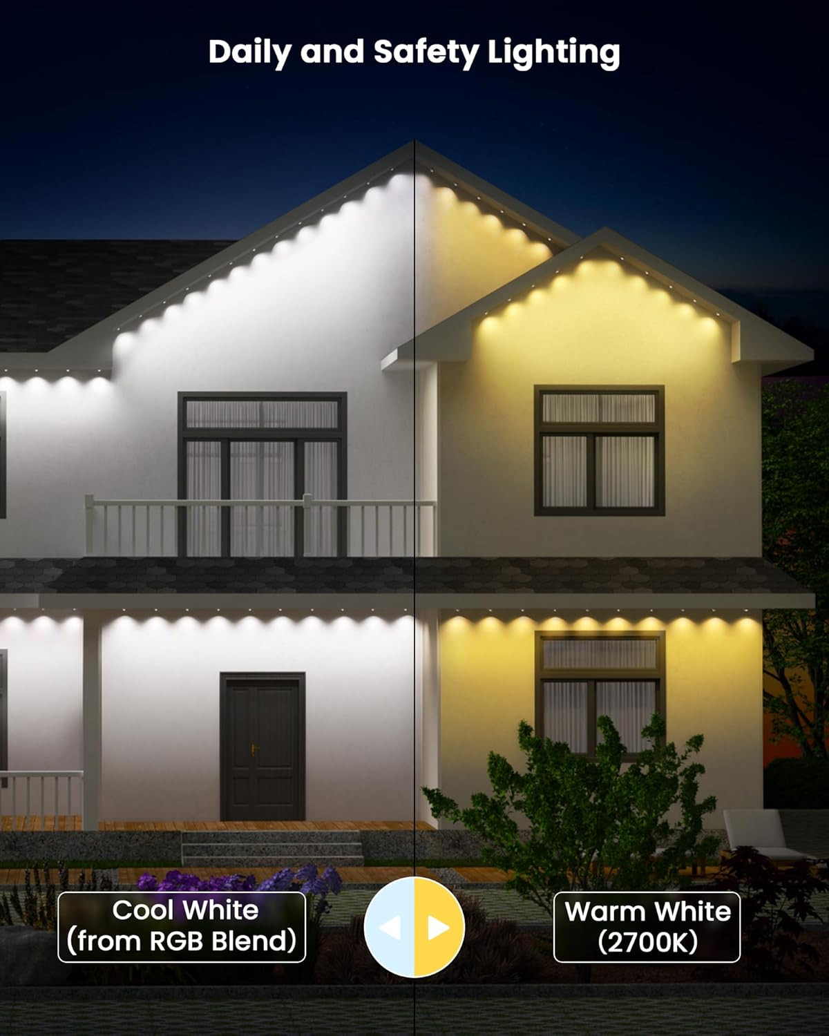 Permanent Outdoor Lights Pro, 150Ft with 90 RGBW Double-Led Lights 111 Scene Mod