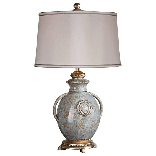 Uttermost Cancello Textured Ceramic and Resin Lamp in Tan/Blue/Silver/Off White - Picture 1 of 4