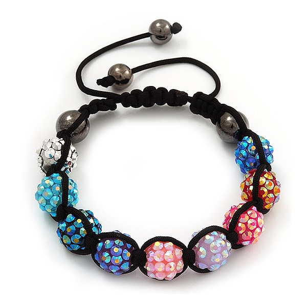 Unisex Multicoloured Acrylic Jewelled Balls Bracelet - 10mm - Adjustable