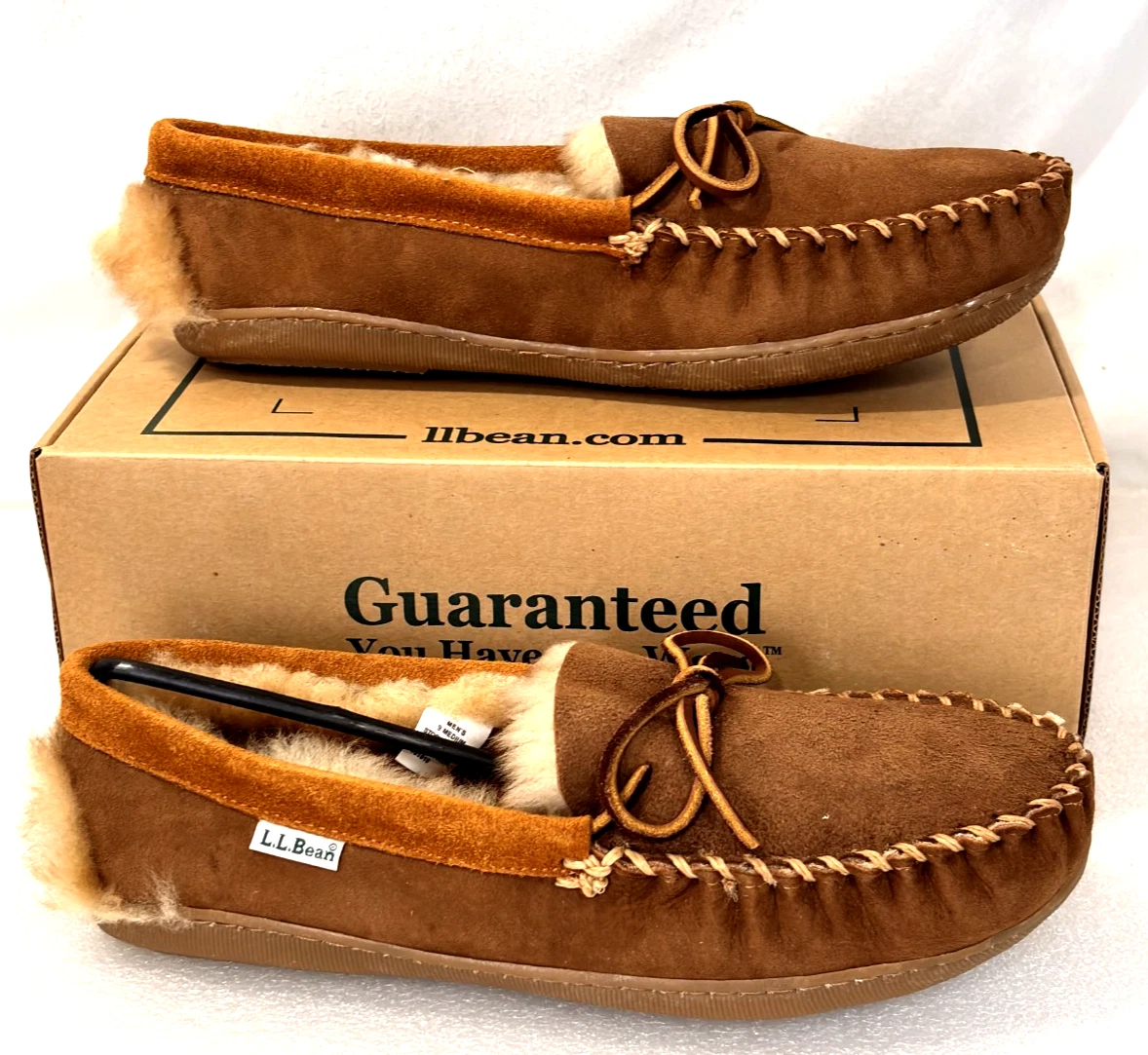 L.L. Bean Mens Brown Suede Shearling Fleece‎ Lined Slip On Slippers. Size 9M L.L. Bean Suede Men main image 3