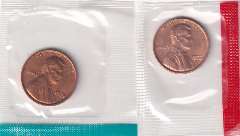 1972 P & D Lincoln Memorial Penny 1c 2Coins Set Mint in Cello #2029