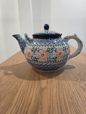Unikat Poland Large 10 Cup Double Handle Teapot Red Flowers Floral