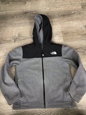The North Face Gray Black Full Zip Fleece Youth Size S 7/8 Hooded Jacket Coat