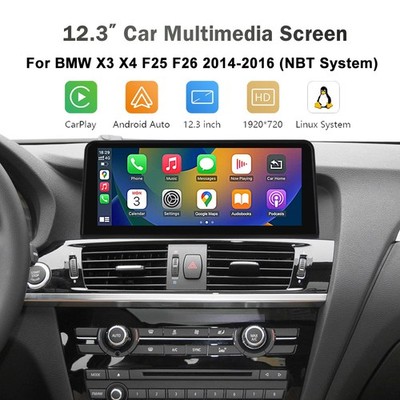 For BMW NBT X3 F25 X4 F26 12.3' Wireless CarPlay AndroidAuto Touchscreen Stereo