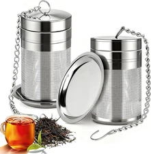 2 Pack Tea Infuser Stainless Steel Fine Mesh Strainer with Lid Chain & Drip Tray