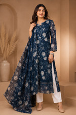 Indian Women Organza Floral Kurta with Pant and Dupatta, Party Wear Dress