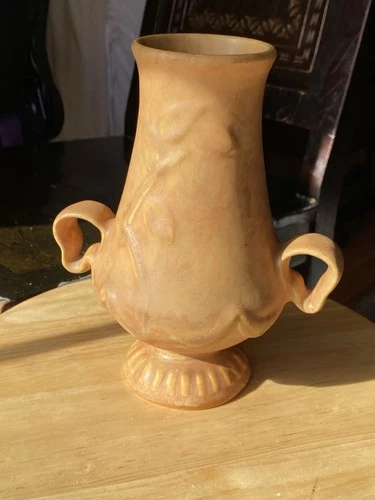 Beige Ceramic weller  Vase with Handles, Signed Base, 7.5 in Tall, Matte Finish