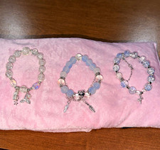 Lot of 3 Beaded Charm Bracelets Crystal Clear...