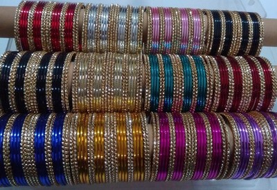 Bollywood Indian Shiny Glossy Non Precious Metal Bangles  for women Set Of 24