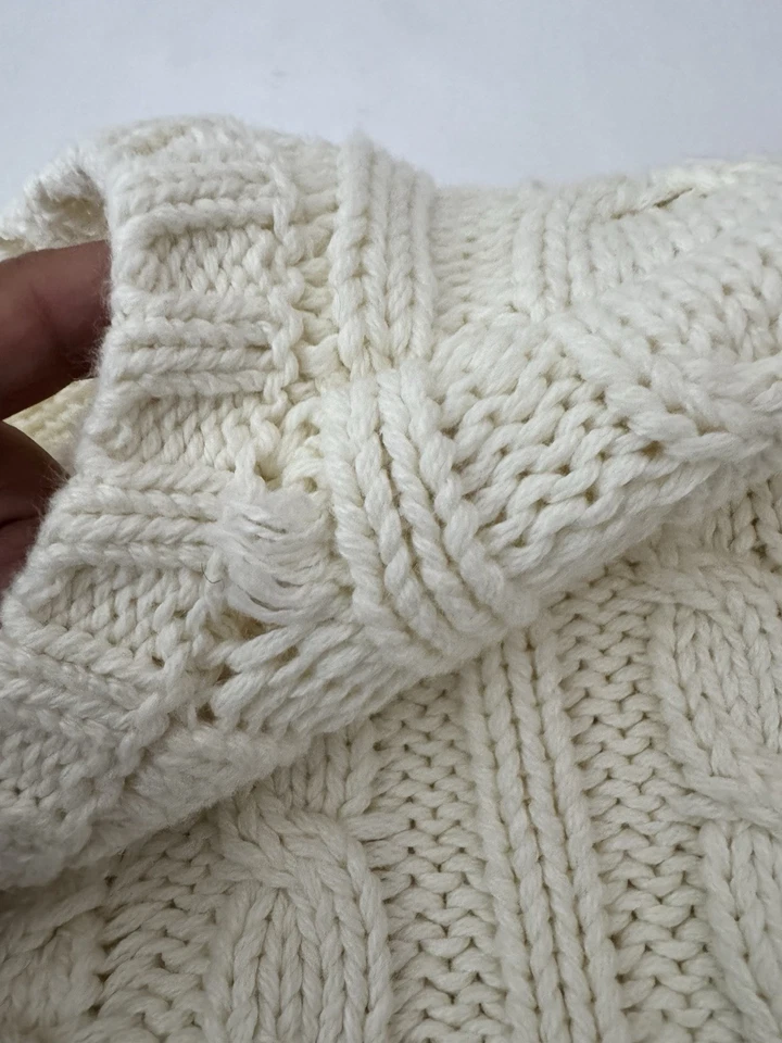 Lands End Fisherman Cotton Sweater 12-14 Youth Fits Women S Cream  ✅photo Cable - Image 4 of 4