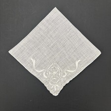 Embroidered Linen Heirloom Wedding Handkerchief Bride Cottage Core Vintage