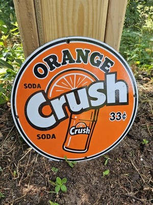 VINTAGE 1950'S ORANGE CRUSH 33 CENTS PORCELAIN GAS STATION SODA SIGN ,COKE 
