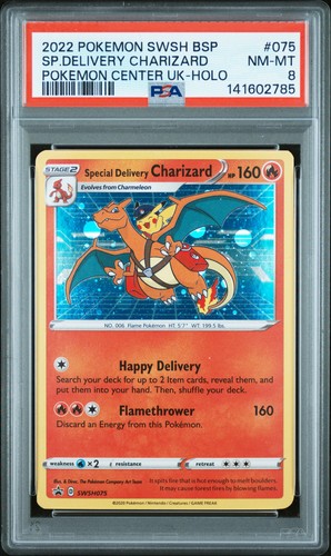 2022 POKEMON SWSH BLACK STAR PROMO #075 SPECIAL DELIVERY CHARIZARD-HOLO PSA 8