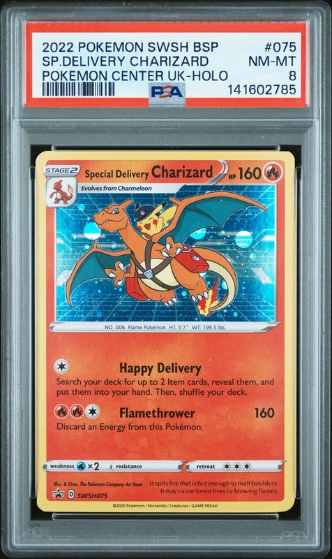 2022 POKEMON SWSH BLACK STAR PROMO #075 SPECIAL DELIVERY CHARIZARD-HOLO PSA 8