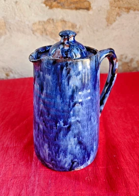 Ancienne verseuse / Théière / Cafetière en grès émaillé bleu – Fabrication brita - Photo 1/4