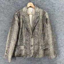 Chico's Blazer Women 3 Gray Animal Print Button Up Collared Long Sleeve Lined