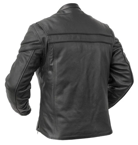 Men’s Leather Jacket Black Stand Collar Motorcycle Leather Jacket Armory Pockets image 2