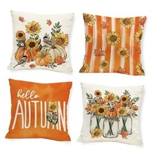 Fall Sunflower Pillow Covers Orange 18" x 18" Pack of 4 Fall Orange Sunflower