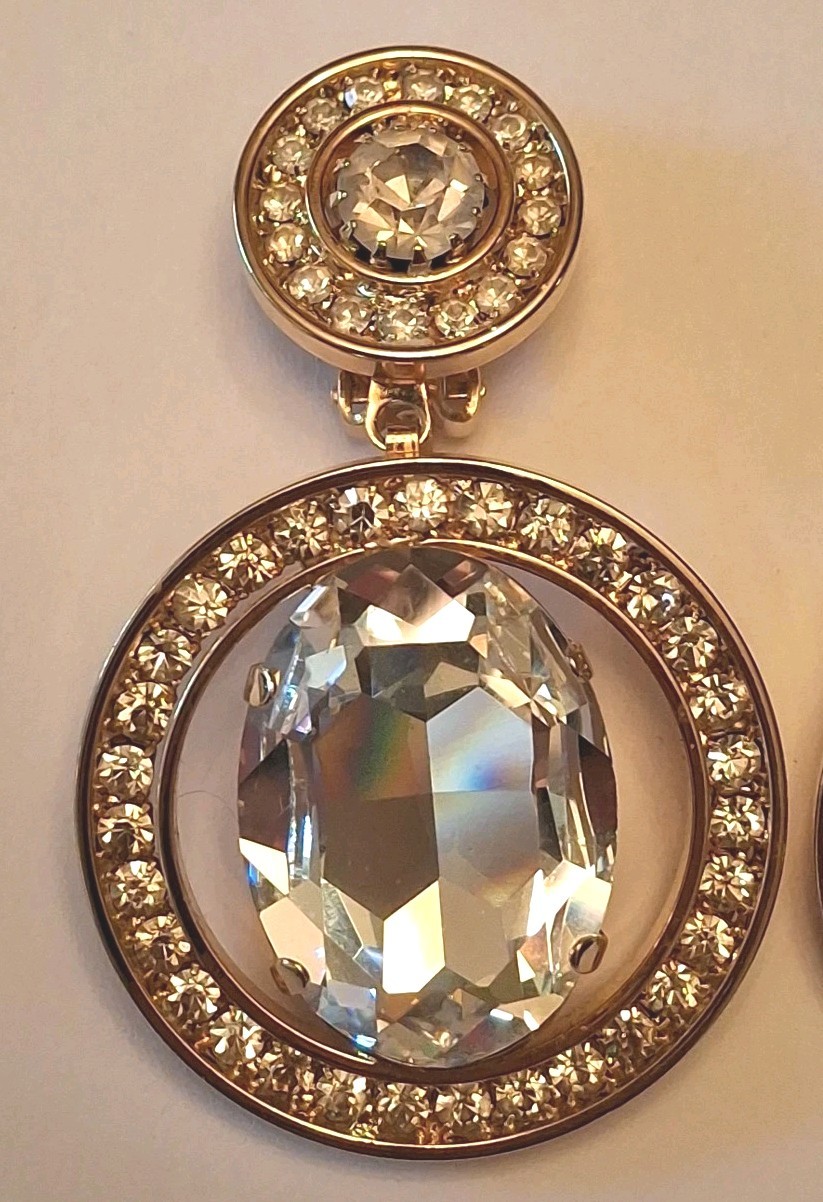 Vintage Statement Dangle Clear Rhinestone Gold To… - image 2
