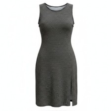 J. Jill Wearever Dress Womens Size M Medium Gray White Sleeveless Side Slit