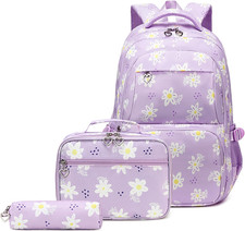 Daisy Backpack for Girls,Bookbag with Lunch Box Kids School Bag Set 3Pcs Flower