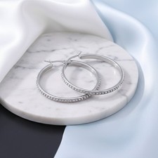 Silver Classic Diamond Hoops, Cocktail Pave Hoop Earrings, Sparkly Gift for Her