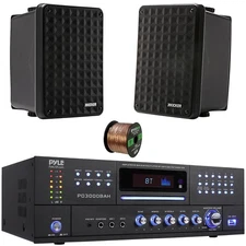 Pyle PD3000BAH Receiver, 2x 6.5" 150W Full-Range Indoor/Outdoor Black Speakers