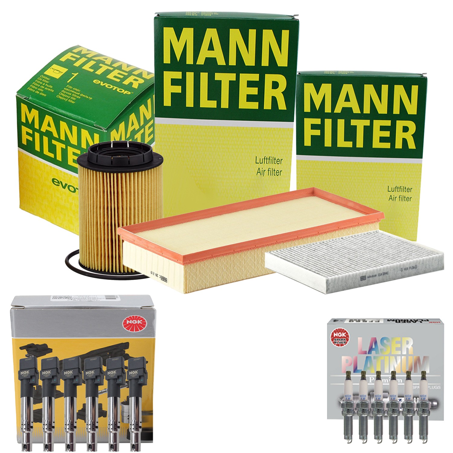 Mann Engine Oil Cabin Air Filter 6 NGK Plug  Coil Kit For Cayenne Q7 Touareg V6