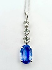 Platinum Pt900 Natural 4.28ctw Sapphire And Diamonds Pendant Necklace
