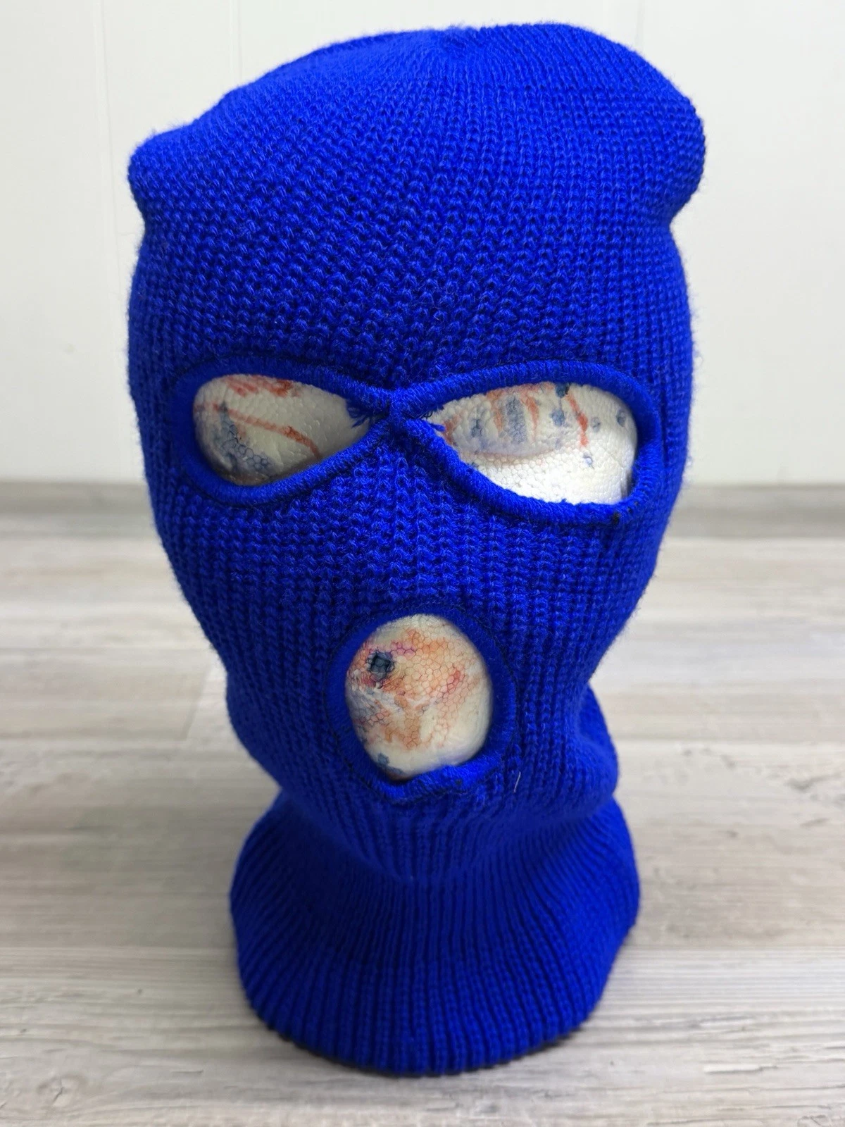 Vintage Knit Ski Mask 80s 90s Balaclava Robber 3 Hole Full Face Blue Sheisty Cap