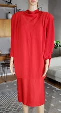 Vintage 1980's Daymor Couture Paris Dress Red Art Deco Batwing Sleeve