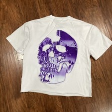 Revenge Men’s Skull T-shirt  White Crop  Size Large