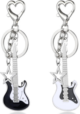 2stück Gitarren Silber Schlüsselanhänger，Punk Y2k Aesthetic Keychain Musik Grung