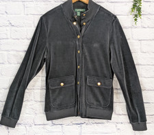 LRL   Lauren Ralph Lauren Womens L Black Gold Snap Velour Tracksuit Top Jacket