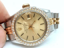 Rolex Oyster Perpetual 18K Solid Gold & Steel Diamond Bezel Original Dial 2030