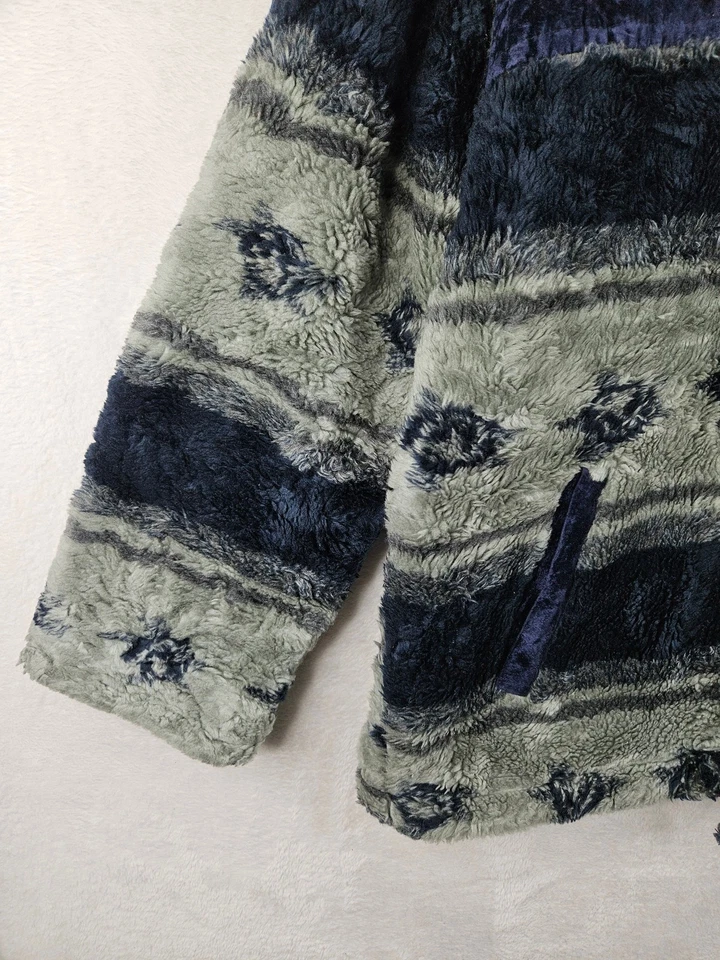 Chaqueta polar gris azul vintage para mujer patrón de rayas isla justa cremallera completa XL Foto 3 de 4