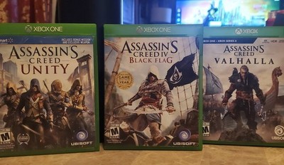 Xbox One Game Lot Assassins Creed ,unity, Valhalla, Black Flag