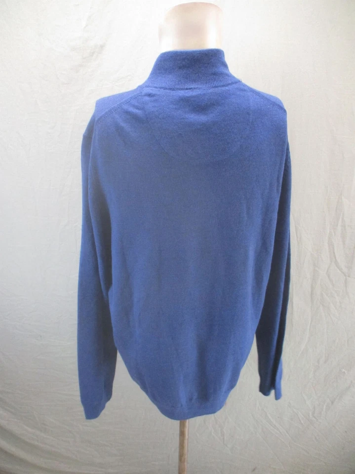 NORDSTROM Size L Mens Blue 100% Merino Wool 1/2 Zip Stand Collar Pullover 183 - Image 4 of 4