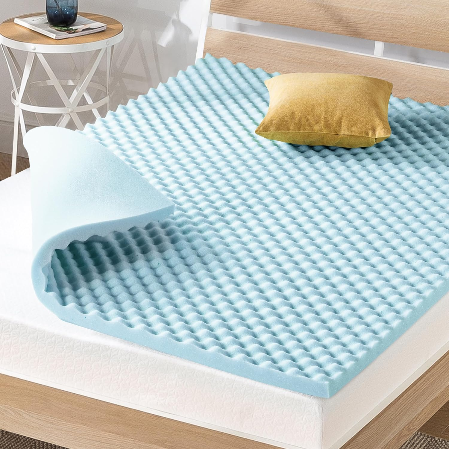 2 Inch Egg Crate Memory Foam, Cooling Gel Infusion, Twin Mattress Topper, Blue (