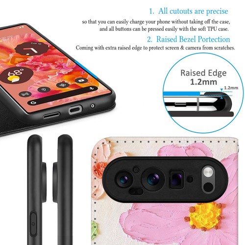 Flower Phone Case Leather Cover For Google Pixel 9 Pro XL 8 8A 9 9A Personalised - Picture 46 of 89