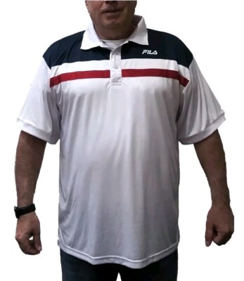 Fila Poly Polo Men s Big & Tall T-Shirt W/PCD YOKR Trim Size 4X White/Red/Navy