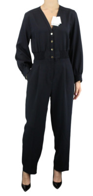 SANDRO Natalia Jumpsuit Womens (EU) 38 Long Sleeve Pleated Dark Navy