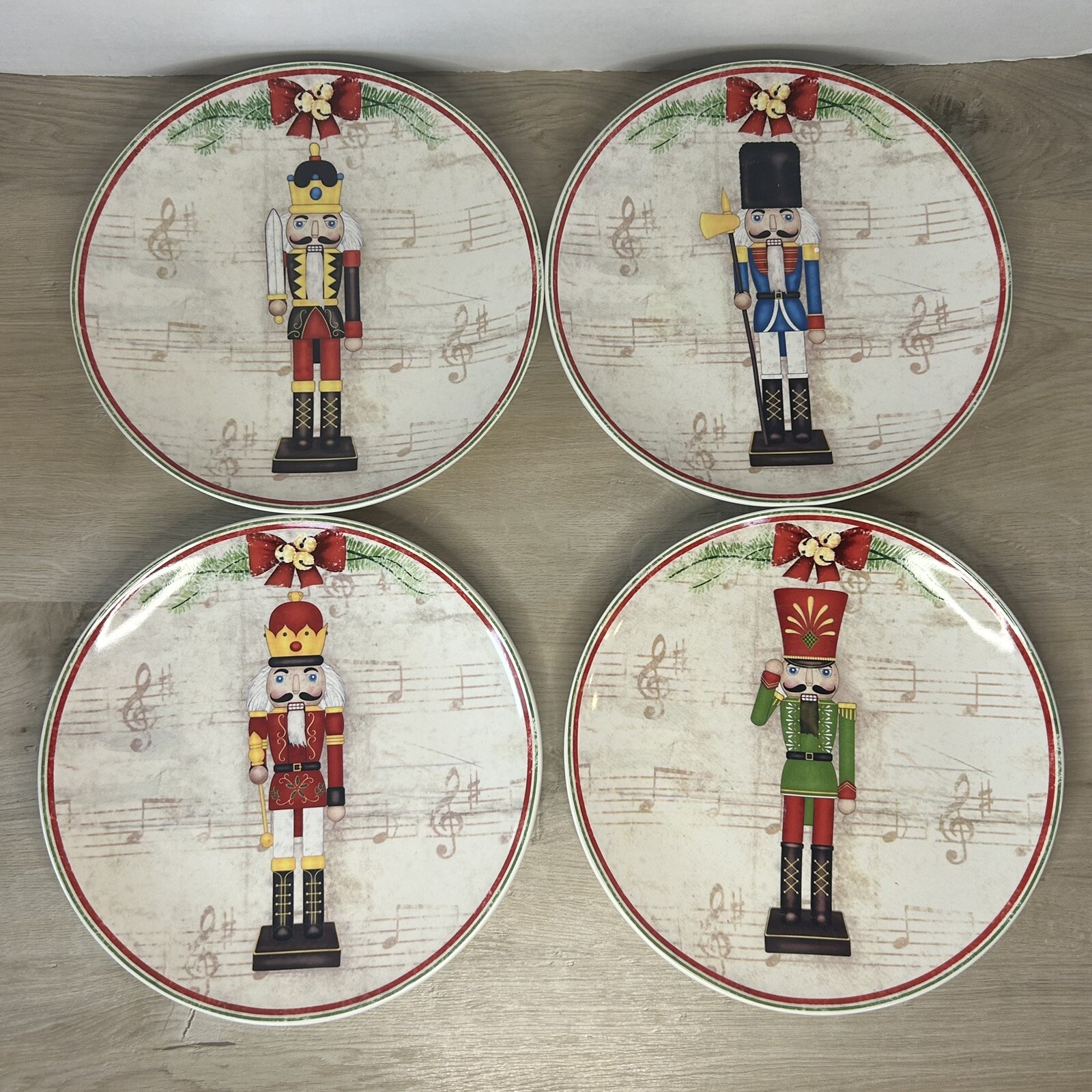 New World Market 4 Piece Nutcracker 8.5” Dinner Salad Plates Christmas Holiday