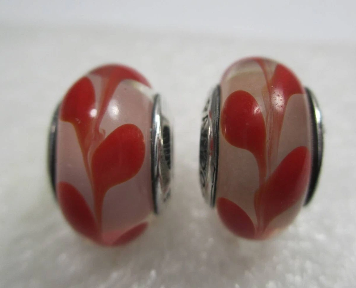 2 Authentic Pandora Murano Glass Charm Red Auburn Swirly Swirl 790669 Beads