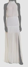 698 Veronica Beard Women's White Lilliana Pleated Halter Maxi Dress Size 10
