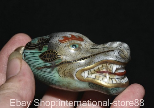3.2" Old Chinese Enamel Color Porcelain Gilt Dragon Beast Head Snuff Bottle - Picture 4 of 9