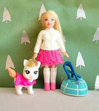 Pretty Polly Pocket Doll with Polkadot Skirt, White Sweater and Kitty Pet
