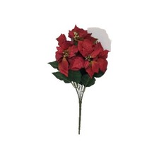 Artificial Silk Poinsettia Floral Pick Red w Glitter 7 Stems 7 Blooms 16  Long